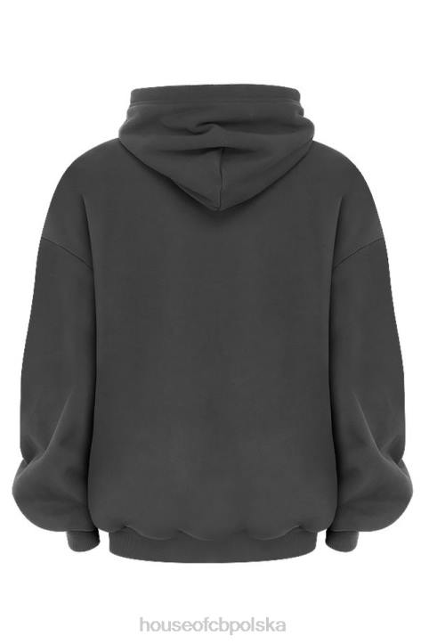 House of CB Oversize Bluza Kaptur Grafitowa Stylowa Moda