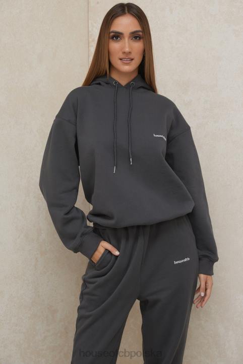 House of CB Oversize Bluza Kaptur Grafitowa Stylowa Moda