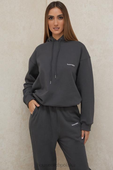 House of CB Oversize Bluza Kaptur Grafitowa Stylowa Moda