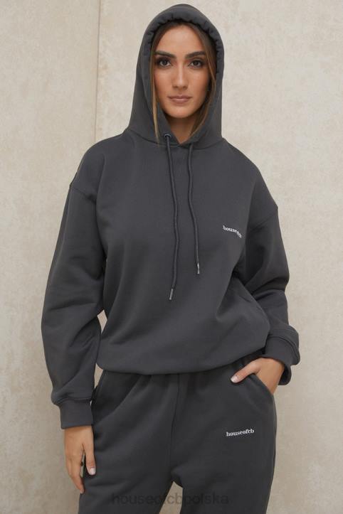 House of CB Oversize Bluza Kaptur Grafitowa Stylowa Moda