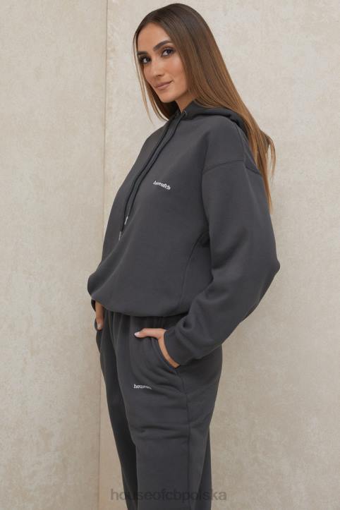 House of CB Oversize Bluza Kaptur Grafitowa Stylowa Moda