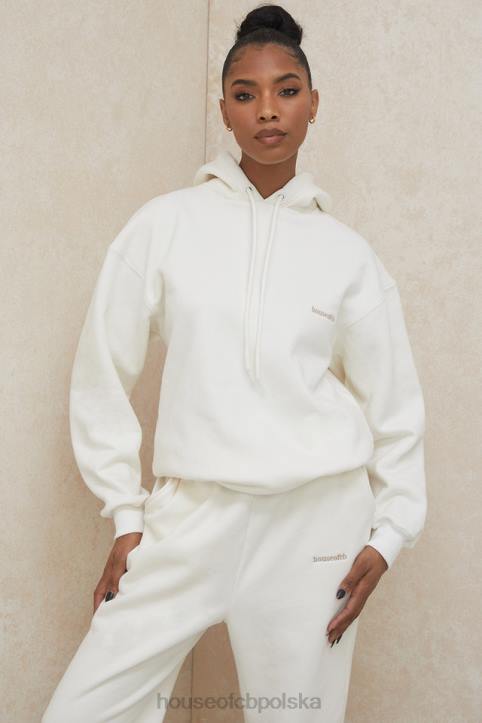 House of CB Oversize Bluza Z Kapturem Złamana Biała Modna Odzież