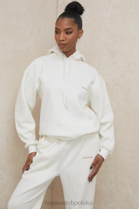 House of CB Oversize Bluza Z Kapturem Złamana Biała Modna Odzież