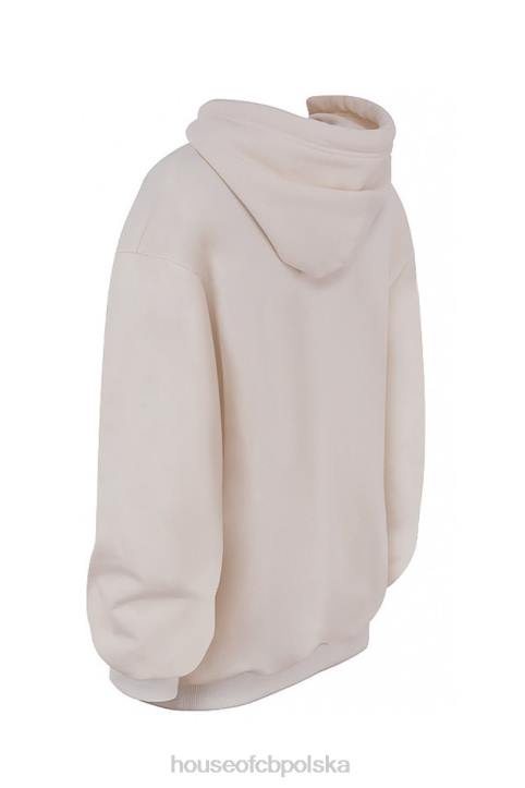 House of CB Oversize Bluza Z Kapturem Złamana Biała Modna Odzież