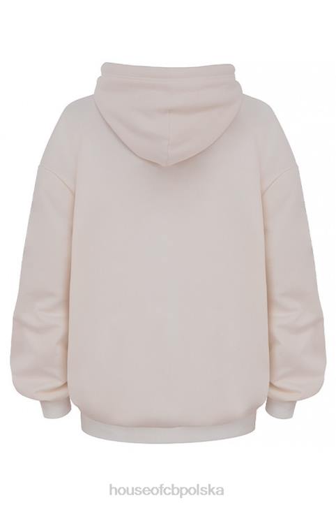 House of CB Oversize Bluza Z Kapturem Złamana Biała Modna Odzież