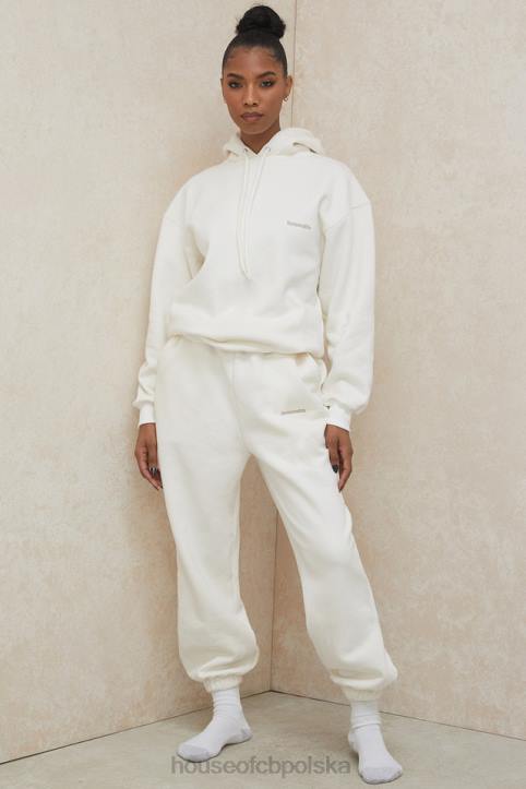 House of CB Oversize Bluza Z Kapturem Złamana Biała Modna Odzież