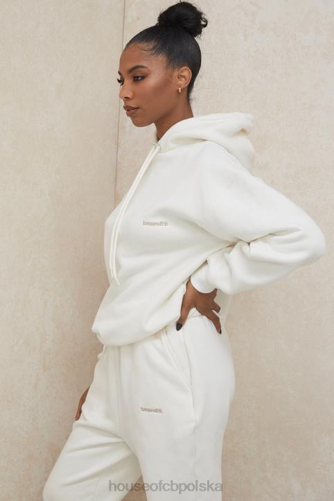 House of CB Oversize Bluza Z Kapturem Złamana Biała Modna Odzież