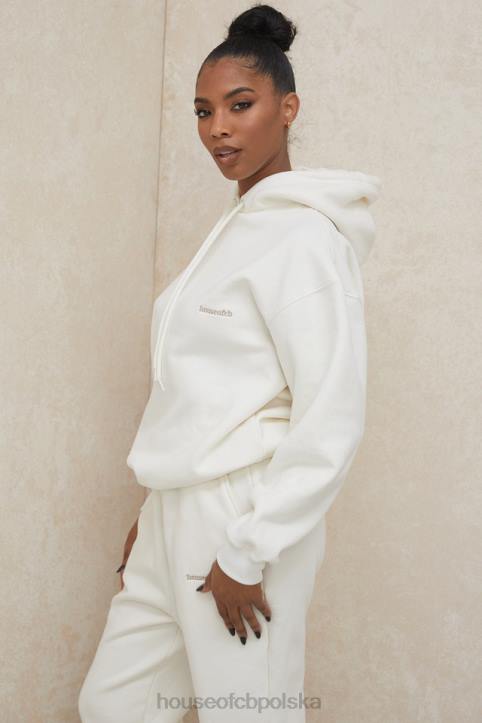 House of CB Oversize Bluza Z Kapturem Złamana Biała Modna Odzież