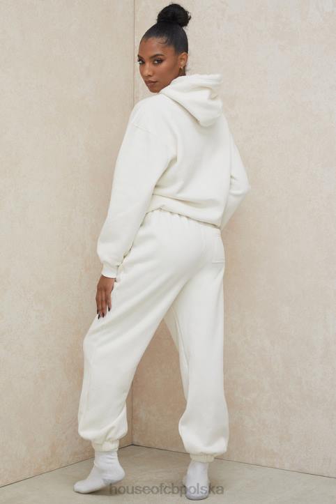 House of CB Oversize Bluza Z Kapturem Złamana Biała Modna Odzież