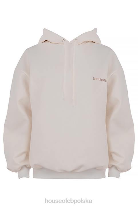 House of CB Oversize Bluza Z Kapturem Złamana Biała Modna Odzież