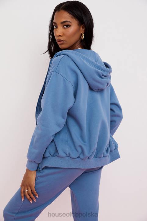House of CB Stylowa Bluza z Kapturem Storm Azure na Zamek