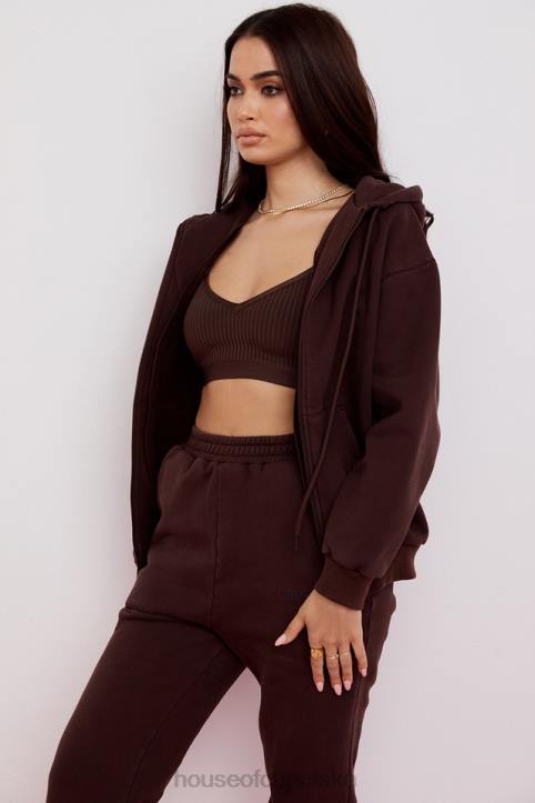 House of CB Storm Chocolate Bluza z kapturem na zamek modna odzież damska