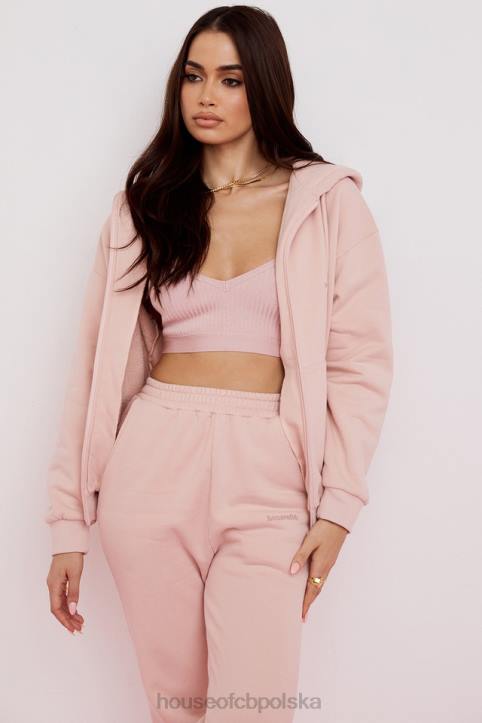 House of CB Bluza z kapturem burzowy róż z zamkiem błyskawicznym modna odzież damska