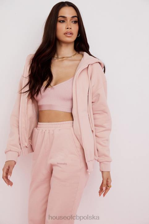 House of CB Bluza z kapturem burzowy róż z zamkiem błyskawicznym modna odzież damska