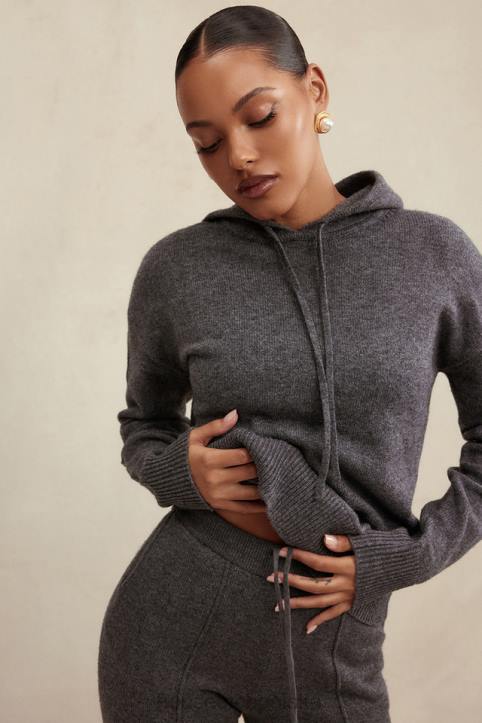 House of CB Bluza z kapturem kaszmirowa w kolorze węgla drzewnego