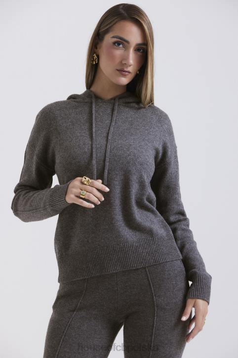 House of CB Bluza z kapturem kaszmirowa w kolorze węgla drzewnego