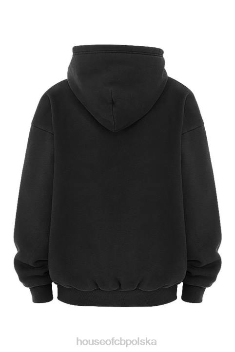 House of CB Atramentowa Bluza z Kapturem Zamek Błyskawiczny Modna Odzież