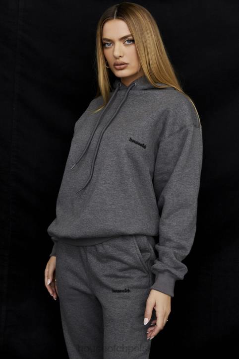 House of CB Ciemnoszara Oversize Bluza z Kapturem Halo Trendy Streetwear