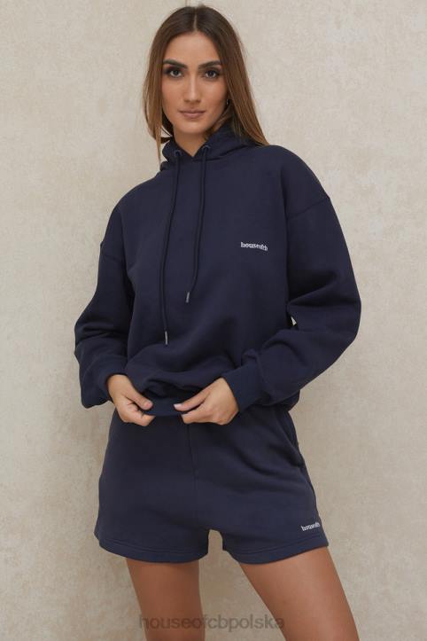 House of CB Granatowa Oversize Bluza z Kapturem Halo Modny Styl