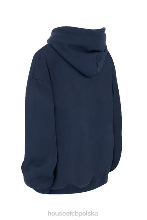 House of CB Granatowa Oversize Bluza z Kapturem Halo Modny Styl