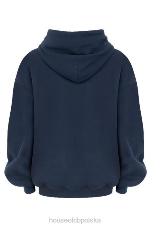 House of CB Granatowa Oversize Bluza z Kapturem Halo Modny Styl