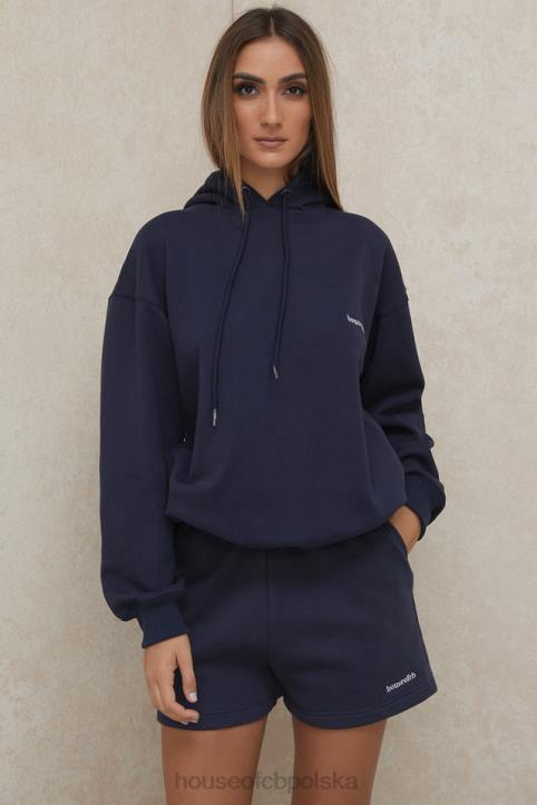House of CB Granatowa Oversize Bluza z Kapturem Halo Modny Styl