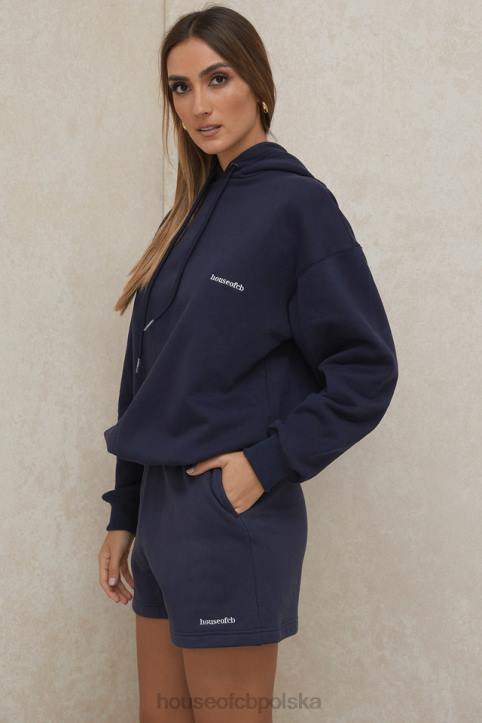 House of CB Granatowa Oversize Bluza z Kapturem Halo Modny Styl