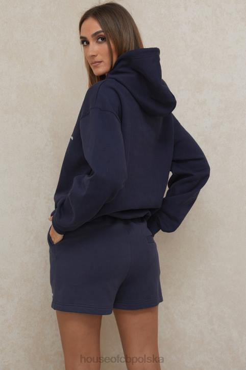 House of CB Granatowa Oversize Bluza z Kapturem Halo Modny Styl