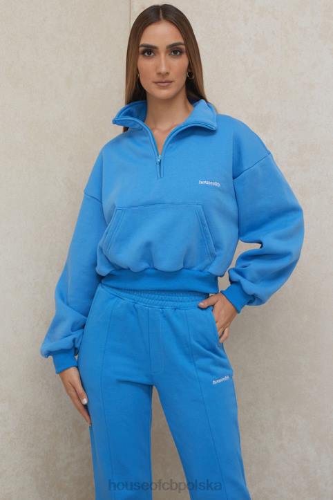 House of CB Niebieska Krótka Bluza Mitch Zamek Przód Modna Odzież