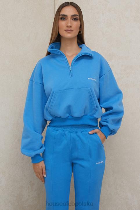 House of CB Niebieska Krótka Bluza Mitch Zamek Przód Modna Odzież