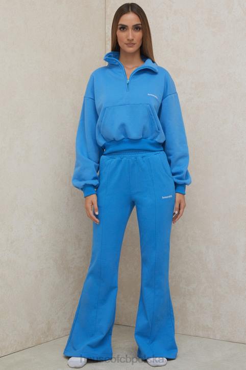 House of CB Niebieska Krótka Bluza Mitch Zamek Przód Modna Odzież