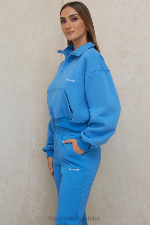 House of CB Niebieska Krótka Bluza Mitch Zamek Przód Modna Odzież