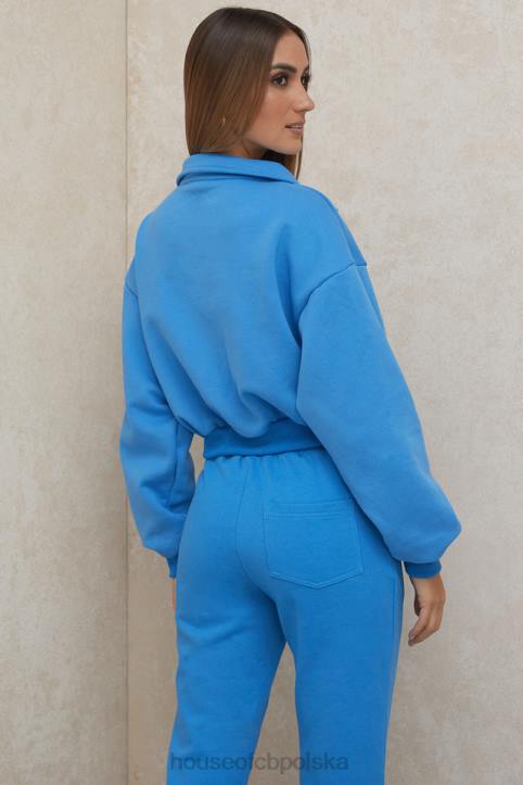 House of CB Niebieska Krótka Bluza Mitch Zamek Przód Modna Odzież