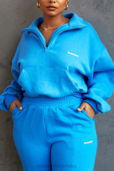 House of CB Niebieska Krótka Bluza Mitch Zamek Przód Modna Odzież