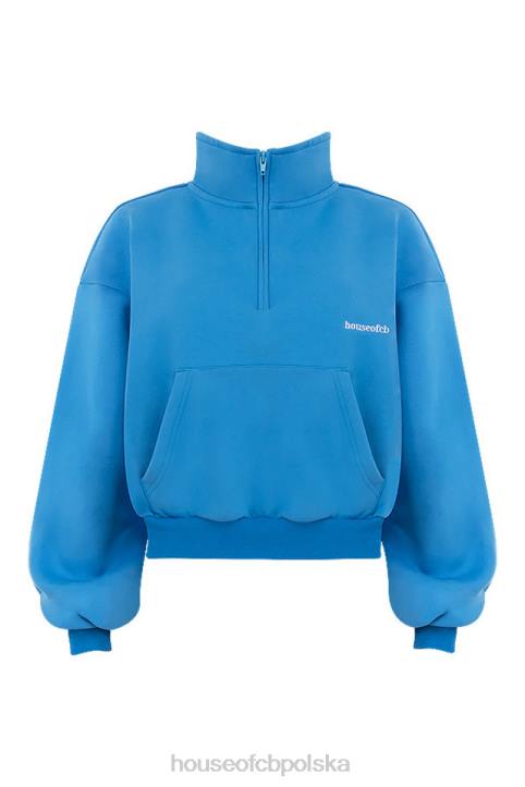 House of CB Niebieska Krótka Bluza Mitch Zamek Przód Modna Odzież