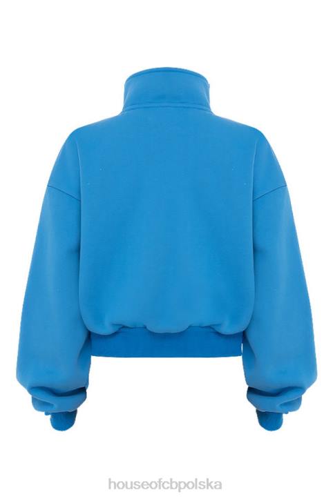 House of CB Niebieska Krótka Bluza Mitch Zamek Przód Modna Odzież