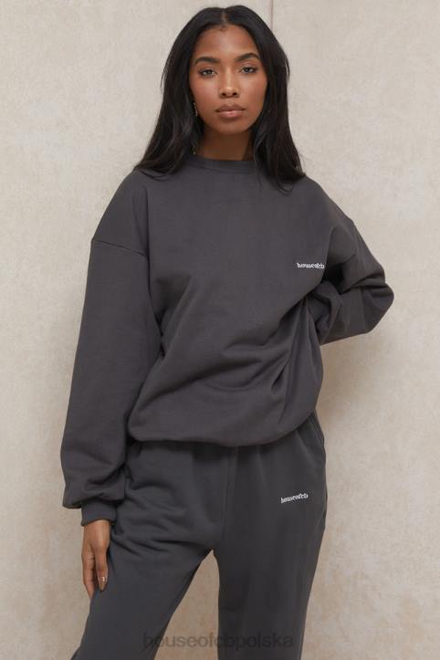 House of CB Grafitowa Oversize Bluza z Okrągłym Dekoltem na Co Dzień