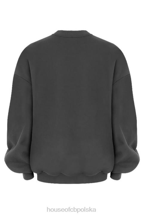 House of CB Grafitowa Oversize Bluza z Okrągłym Dekoltem na Co Dzień