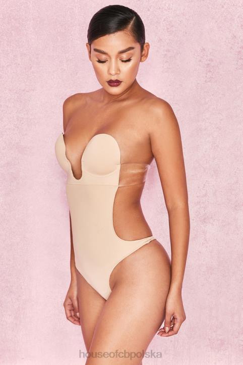 House of CB Beżowe samoprzylepne body bez pleców z dekoltem sexy