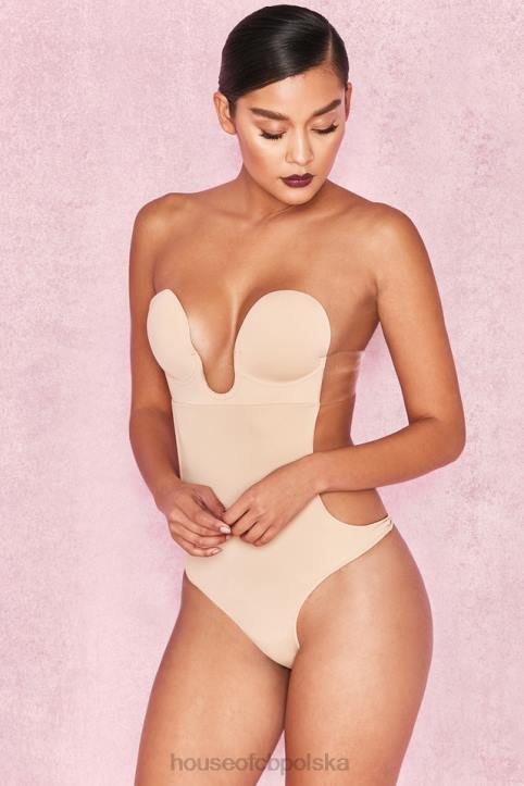 House of CB Beżowe samoprzylepne body bez pleców z dekoltem sexy