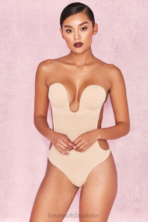 House of CB Beżowe samoprzylepne body bez pleców z dekoltem sexy