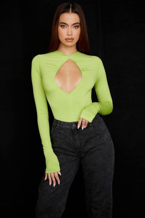 House of CB Modny Body z Wycięciami w Limonkowej Zieleni