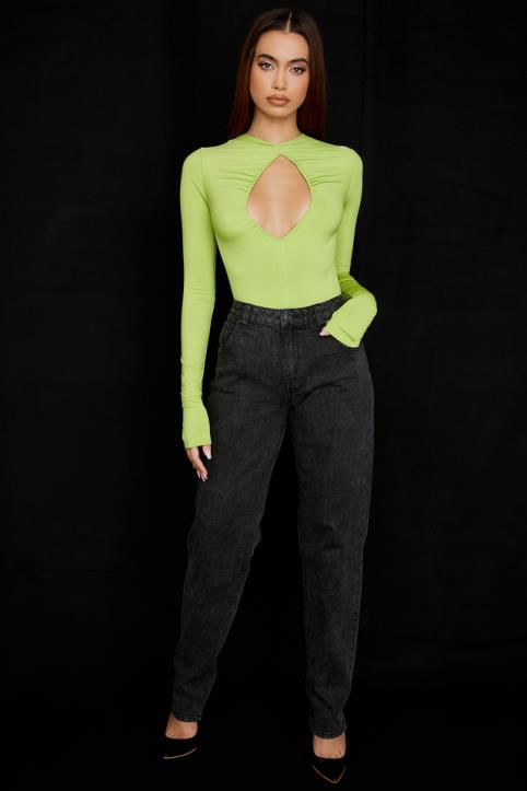 House of CB Modny Body z Wycięciami w Limonkowej Zieleni
