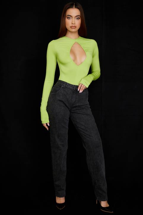 House of CB Modny Body z Wycięciami w Limonkowej Zieleni