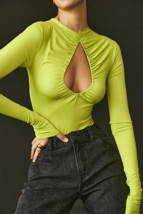 House of CB Modny Body z Wycięciami w Limonkowej Zieleni