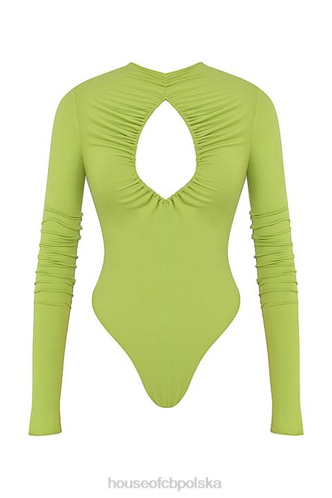 House of CB Modny Body z Wycięciami w Limonkowej Zieleni