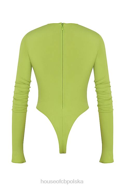 House of CB Modny Body z Wycięciami w Limonkowej Zieleni