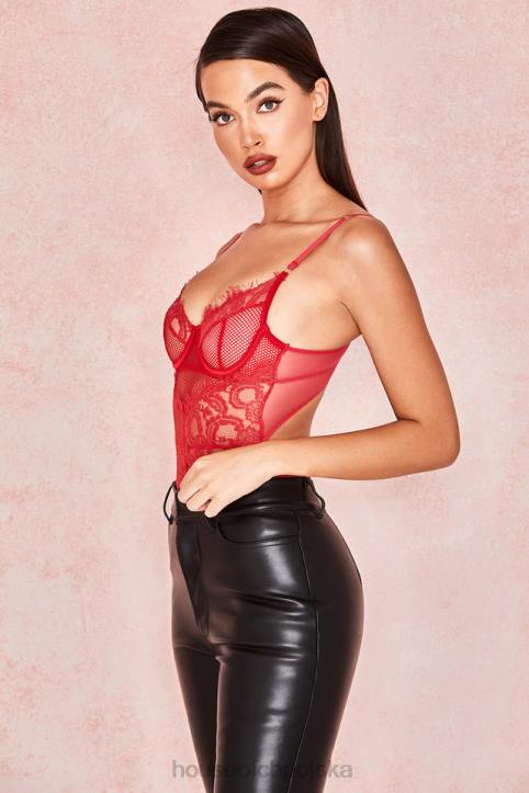 House of CB Czerwone Koronkowe Body Nadia Stylowe Odzież Damska
