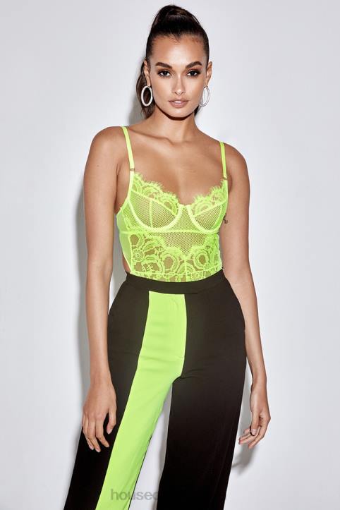 House of CB Nadia koronkowe body neonowożółte modna odzież damska