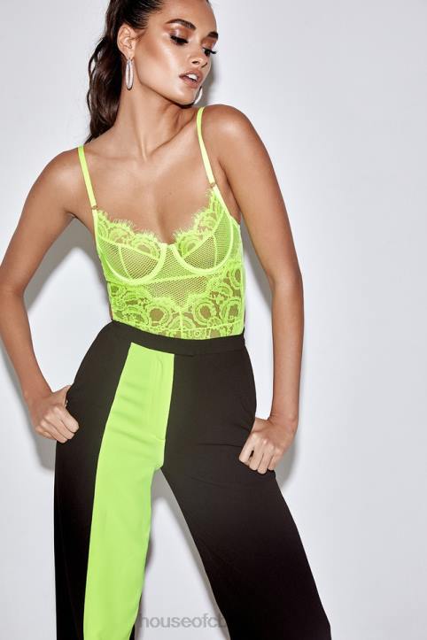 House of CB Nadia koronkowe body neonowożółte modna odzież damska